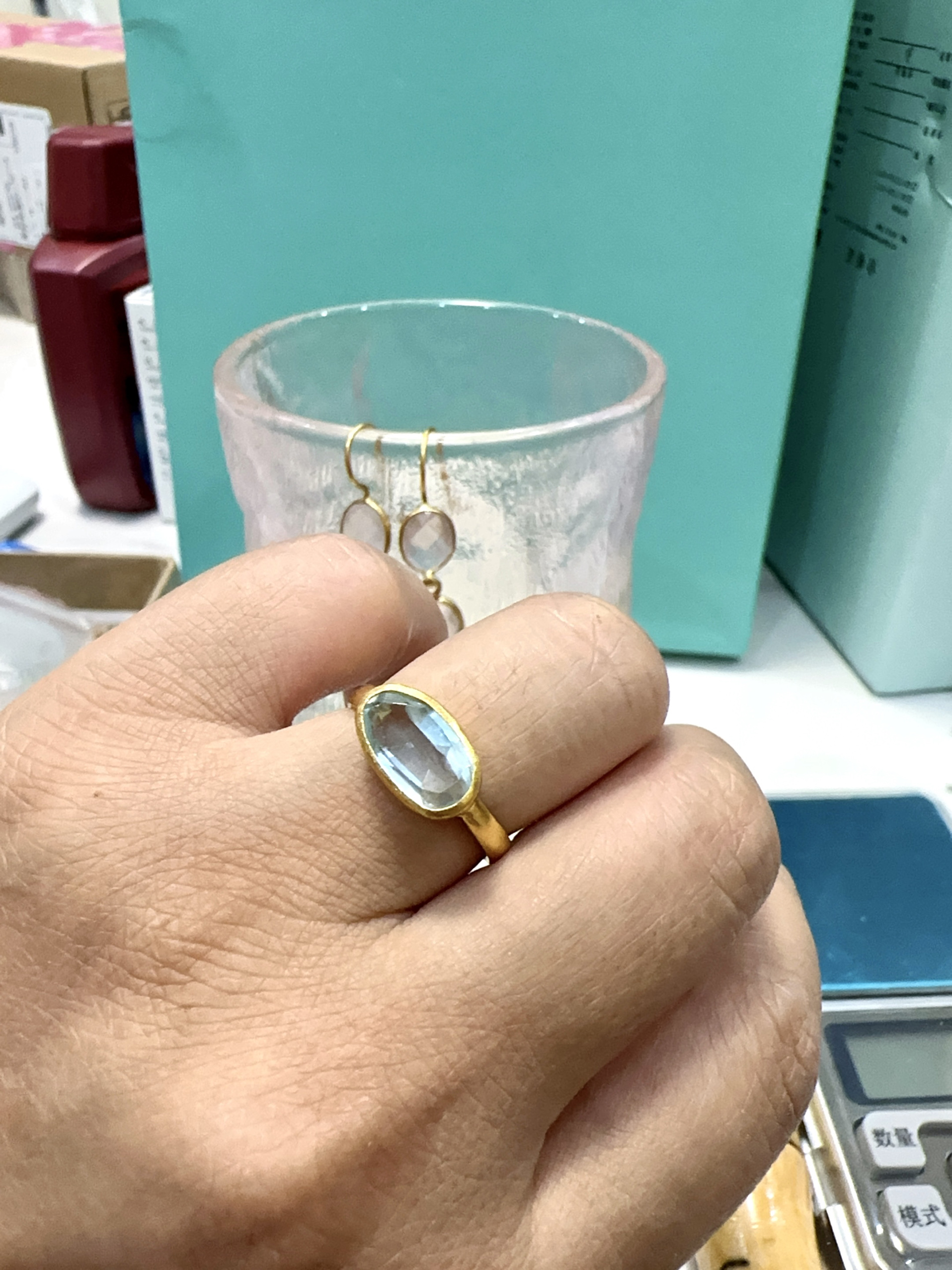 印度纯手工镶嵌 天然托帕石戒指 12、13号圈口