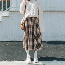 女2019新款复古奶茶格子毛呢呢子裙1