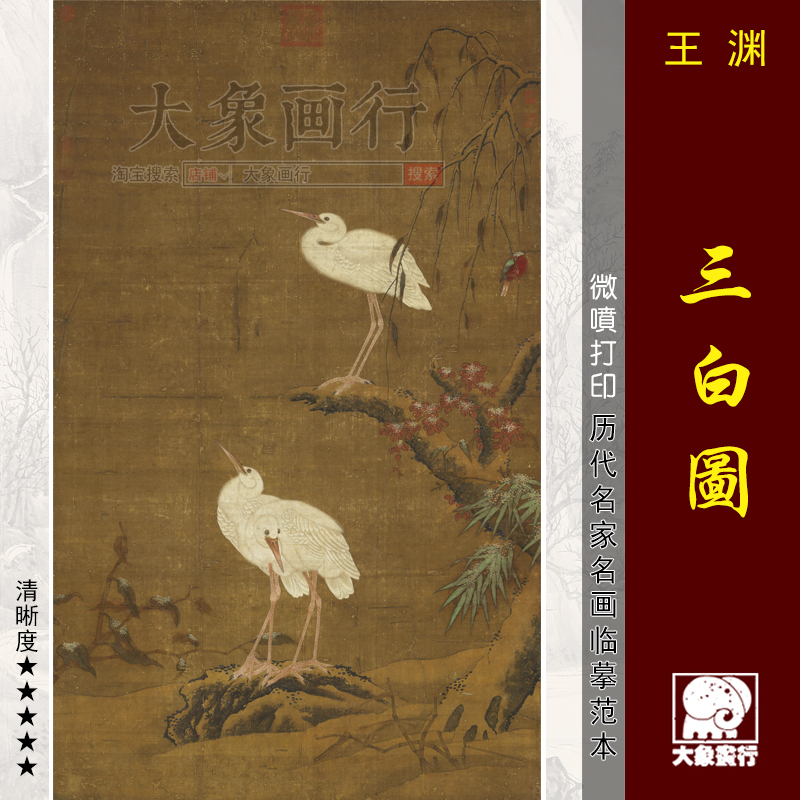 王渊三白图元代花鸟画白鹭图国画临摹范本中式装饰画艺术微喷画心图片