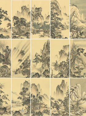 仿古山水画范本传统山水画临摹范本中式装饰画艺术微喷绢布画心