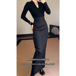 法式复古设计感腰封黑色半身裙女2026新款高腰垂感修身包臀长裙子