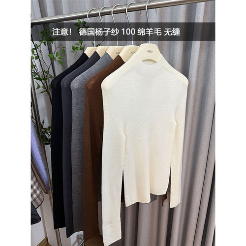 AS达哥德国杨子纱100绵羊手48支176克精细绵羊毛无缝半高领针织衫