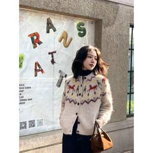 AS达哥~确定好东西~冬季复古费尔岛小马羊驼毛羊毛混纺针织开衫女