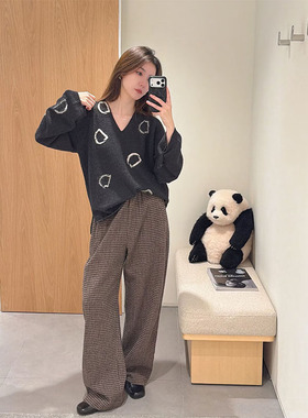 AS达哥~柔绒提花山羊绒绵羊毛针织长袖毛衣开衫 +V领套头针织衫女