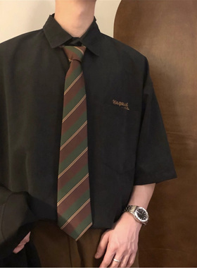 棕色绿色复古DK手打条纹领带领结男女同款JK制服港风日系中古配饰