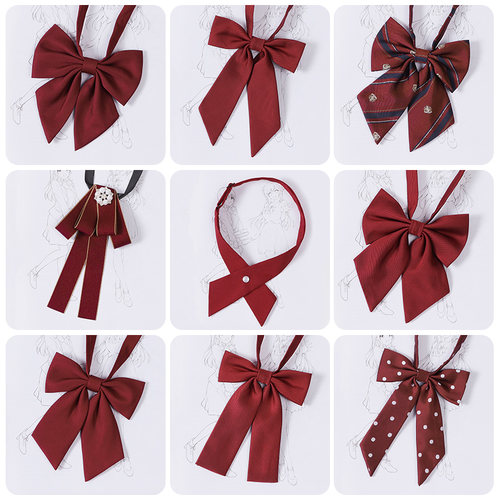 毕业照学士服领结女酒红色