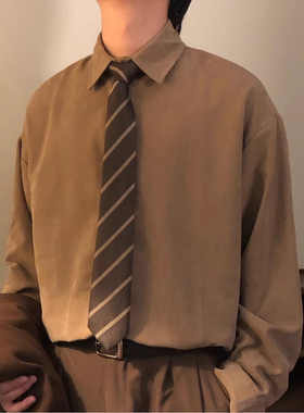 复古棕色懒人免打学院风衬衫领带女咖啡色条纹领结女dk手打领带男