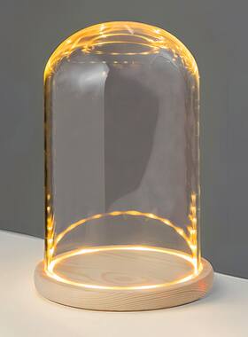 泡泡玛特盲盒手办透明玻璃罩收纳盒diy造景发光展示盒娃娃防尘盒