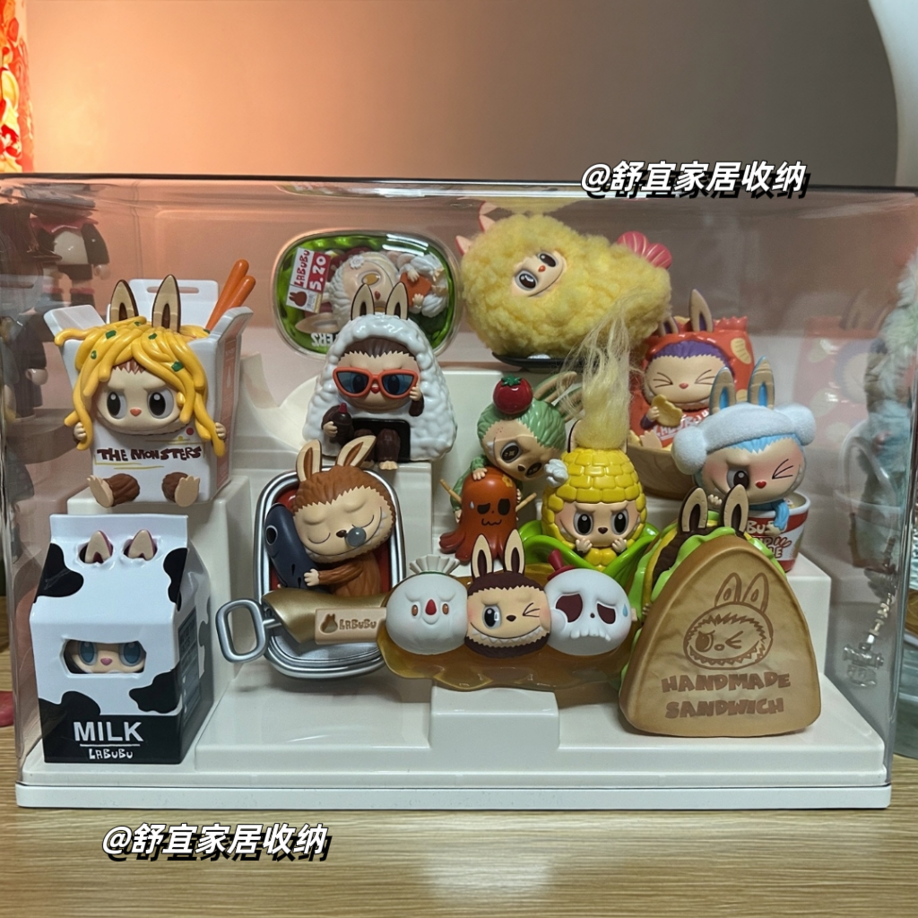 泡泡玛特怪味便利店炸虾盲盒手办收纳展示盒造景阶梯公仔防尘盒