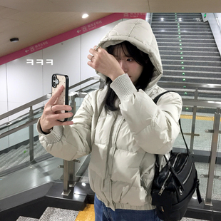 云朵泡芙连帽羽绒棉服女大童初中高中学生短款宽松棉衣外套小个子