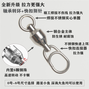 路亚轴承别针八字环连接器不锈钢高速转环大物海钓铁板饵快扣配件