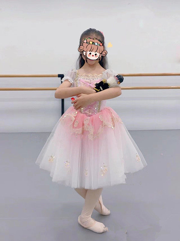 克拉拉芭蕾裙演出服儿童专业比赛服女童芭蕾表演裙粉色渐变长裙