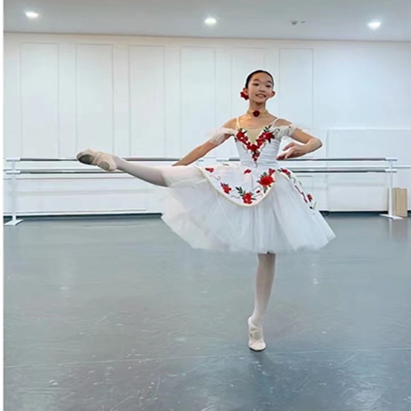 芭蕾演出服白色儿童比赛专业蓬蓬裙花神的苏醒长纱裙成人芭蕾舞裙