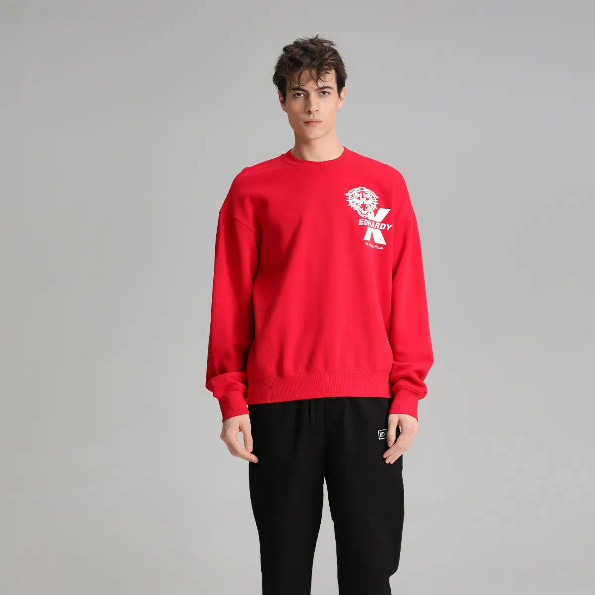 清仓！秋冬ED HARDY X 虎头印花红色圆领卫衣