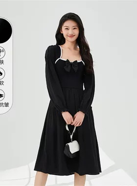 清仓!阿依莲a.yilian 方领A摆连衣裙