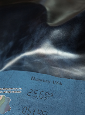 美国Horween霍尔文墨蓝色高光油蜡牛皮料1.4MM手工高定diy牛皮料