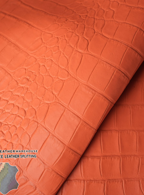 日本兵库原厂橙色鳄鱼纹1.0MM手工diy手账本头层牛皮真皮皮料