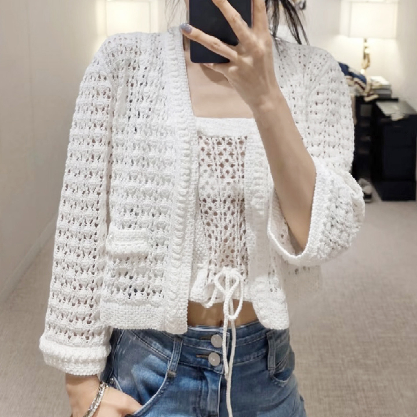 轻奢小香风镂空针织开衫女薄款