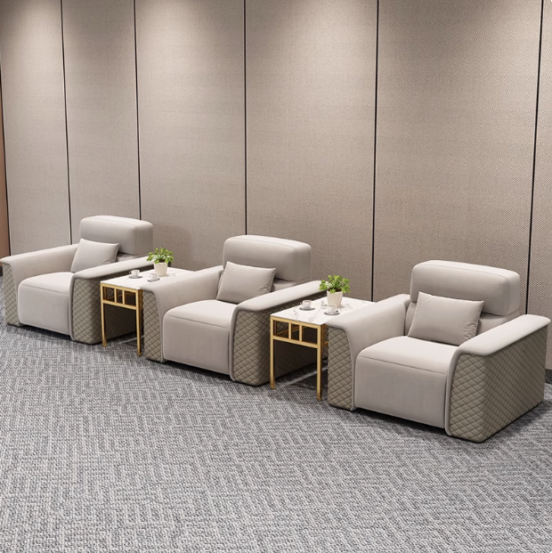 现代简约皮艺会客室实木沙发