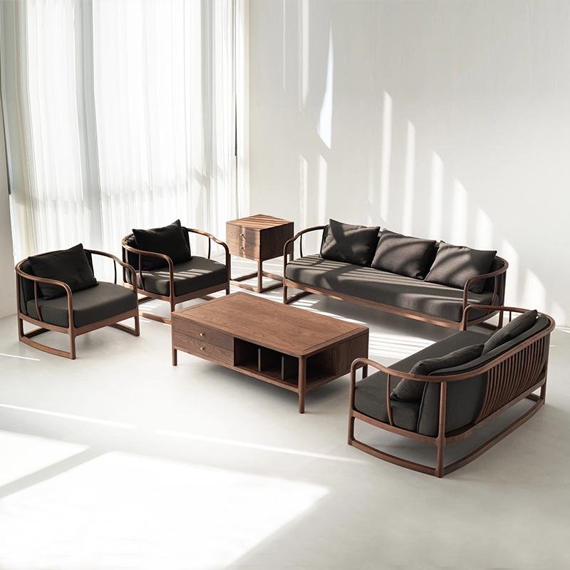 新中式榫卯结构黑胡桃木实木沙发