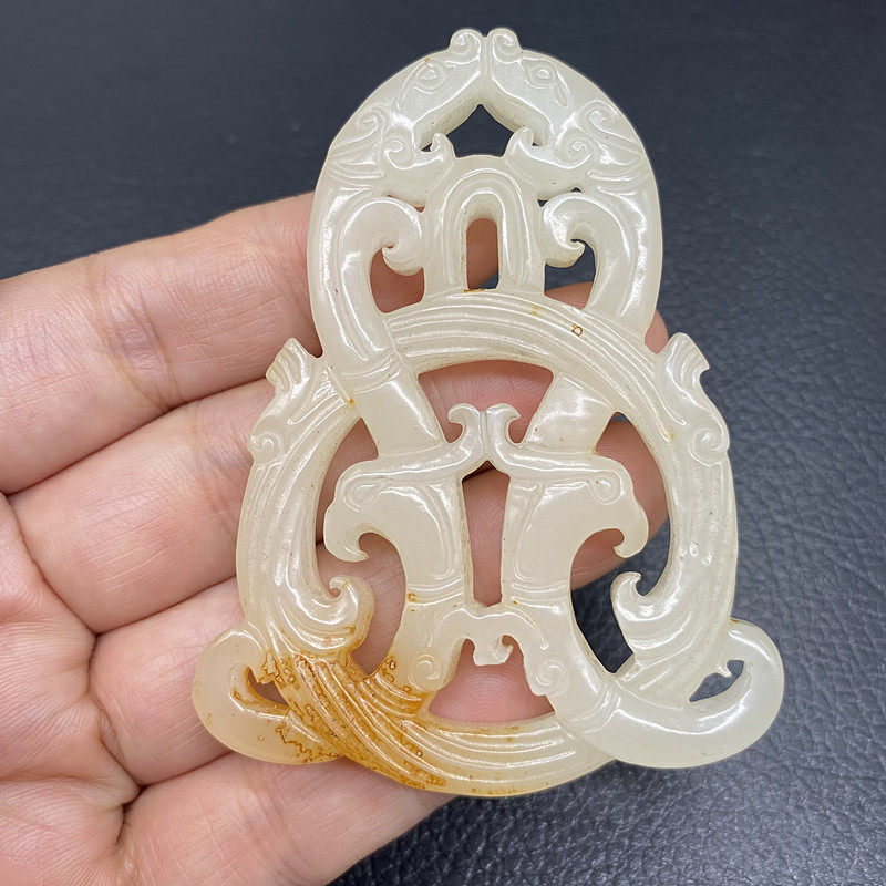 仿白玉镂空双龙凤吊坠挂件复古做旧玉佩玉璧汉服腰佩古装服饰道具