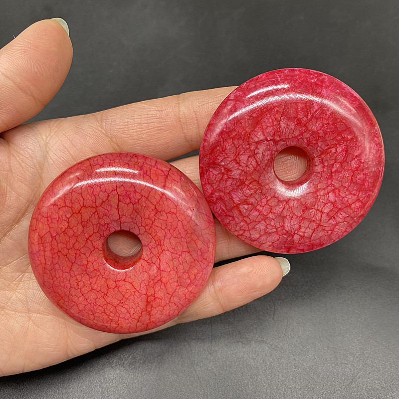 岫玉鸡血红玉平安扣吊坠挂件玉石原石圆环和氏璧做旧古风汉服简约