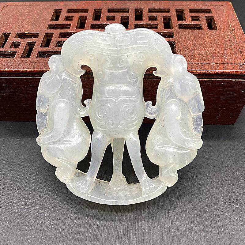 古玩岫玉玉石仿古象鼻三角杯玉鼎手把件貔貅腰佩玉佩吊坠挂件