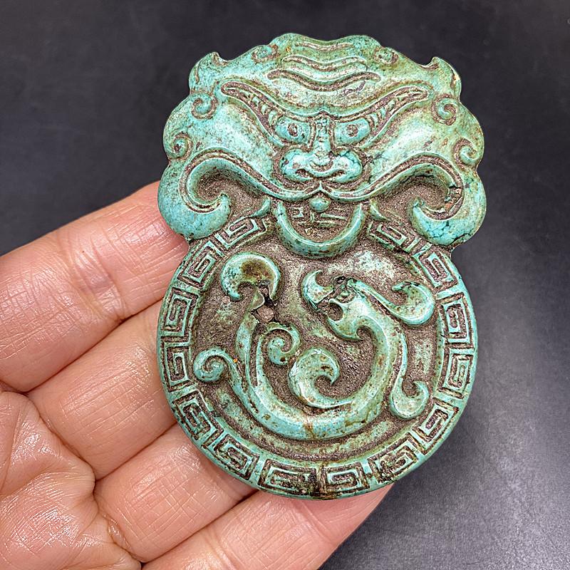 绿松石仿古兽面吊坠挂件玉牌龙凤玉佩腰佩玉璧古玩玉器摆件把件