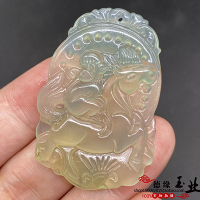 岫玉吊坠马上封侯项链坠如意玉牌