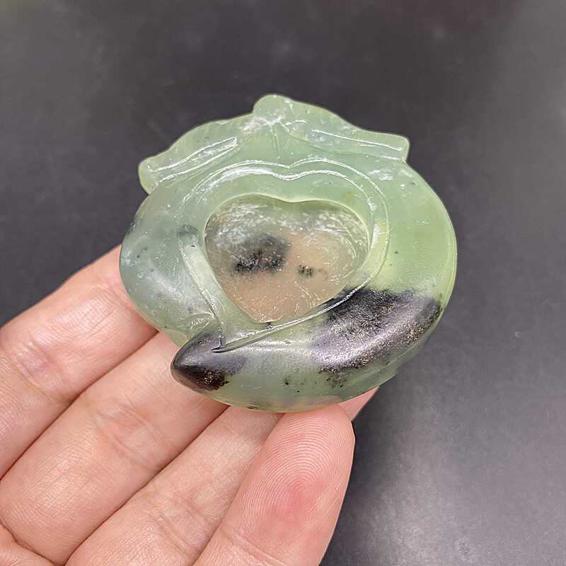 岫玉桃心笔洗小摆件把玩件仿古水墨风玉器文房用品摆台拍摄道具