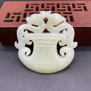 岫玉双面镂空府上有龙吊坠双龙兽面玉牌挂件腰佩双龙玉佩把玩件
