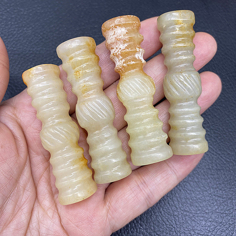 岫玉仿古做旧螺旋花瓶天珠吊坠挂件玉佩腰佩长桶珠玉勒子DIY配饰