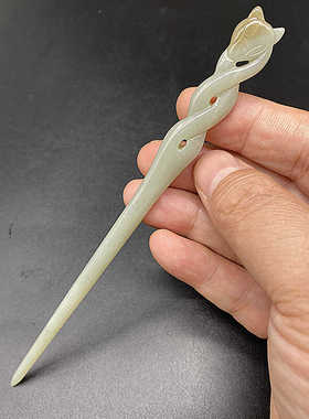 和田玉俏色九尾狐狸发簪玉簪子古风汉服配饰头饰发饰盘发玉钗