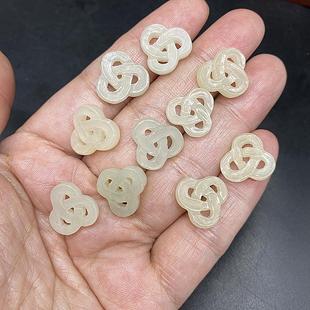 天然和田玉镂空双面雕刻中国结配饰配件青白玉中国结小吊坠挂件