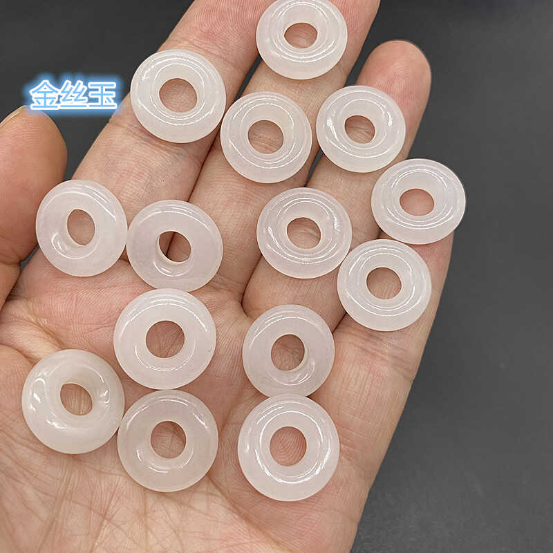 金丝玉白玉圆环圆圈东陵玉平安扣吊坠玉佩耳坠玉环DIY手串手链饰
