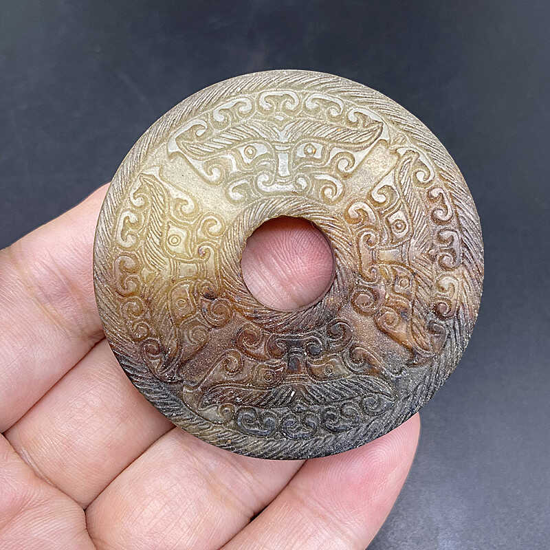 双面兽面纹岫玉腰配把件挂饰