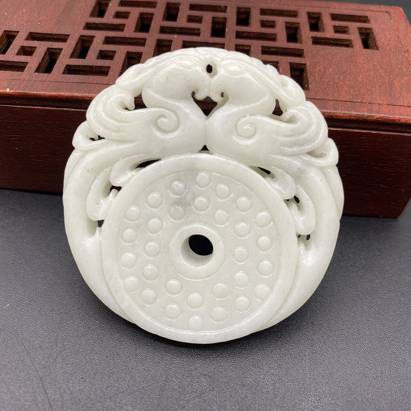 蓝田玉双面镂空仿古凤凰平安扣吊坠挂件玉石玉佩项链玉坠古风腰佩