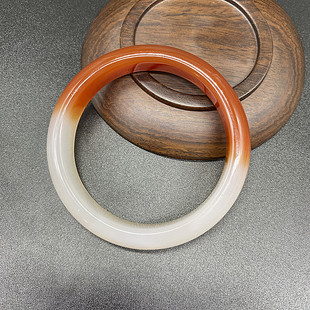 天然玛瑙手镯女款玉镯子半壁江山红白相间撞色正圈冰透渐变小众