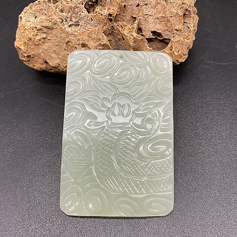 和田玉青白玉双面祥云纹雕刻仿古龙凤吊坠挂件平安牌玉佩项链玉坠