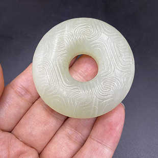 天然岫玉平安扣玉坠吊坠祥云纹玉佩颈饰挂件双面雕刻茶置把件摆件