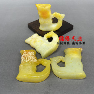岫玉仿古做旧立体精雕凤杯摆件把件凤鸟玉杯酒杯古风拍摄道具配饰
