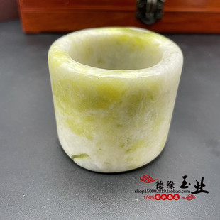 蓝田玉圆柱手把件圆环茶置摆件案头陈设摆设玉器玉石桶柱型散珠