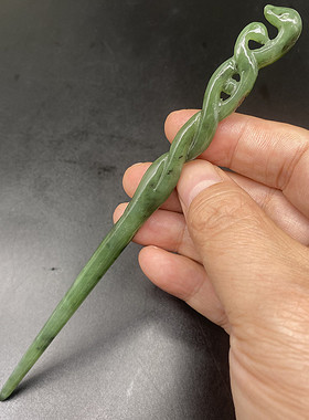 天然碧玉白蛇缘起发簪新疆和田玉纯玉麻花形双蛇玉钗古风玉雕发饰
