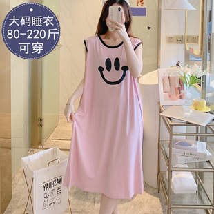 特大码 背心冰丝莫代尔加肥加大宽松孕妇睡衣家居服 睡裙女夏季 无袖