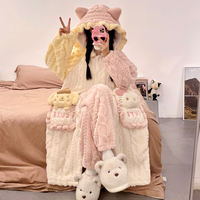 Coral fleece bathrobe for women in autumn and winter, thickened fleece warmth, long cartoon Luo Xiaohei hooded pajamas, home wear set thumbnail 8