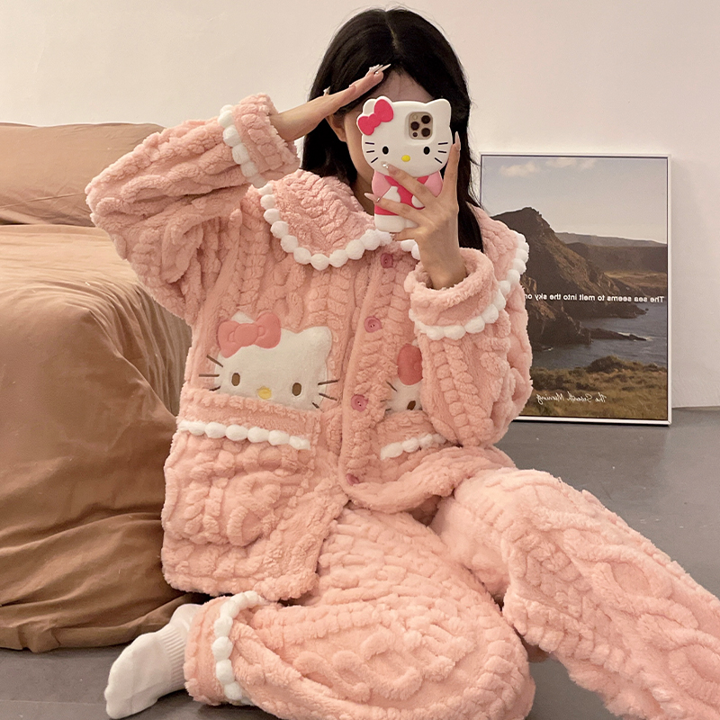 珊瑚绒睡衣女秋冬季加厚绒公主风