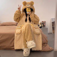 Coral fleece bathrobe for women in autumn and winter, thickened fleece warmth, long cartoon Luo Xiaohei hooded pajamas, home wear set thumbnail 2
