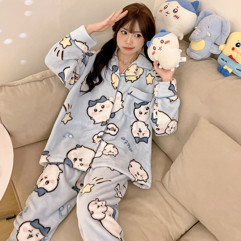 睡衣女秋冬季珊瑚绒加厚保暖卡通