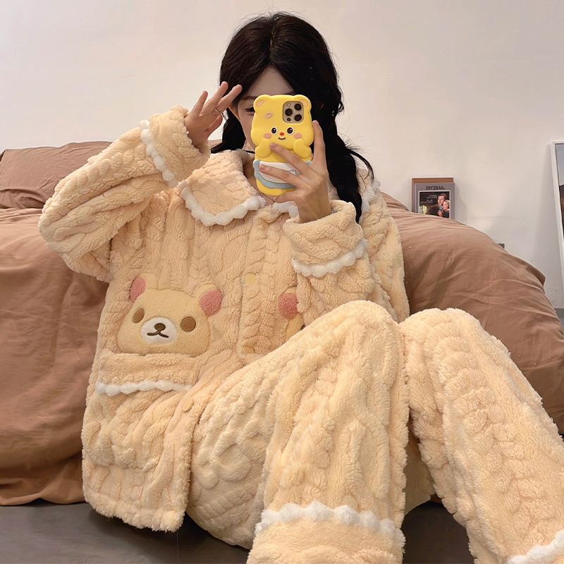 睡衣女秋冬季珊瑚绒加厚卡通可爱