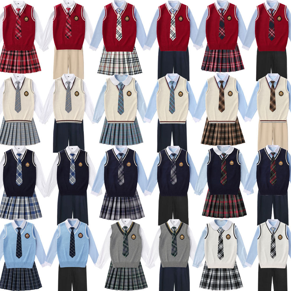 定做LOGO校服学院裙套装长袖班服